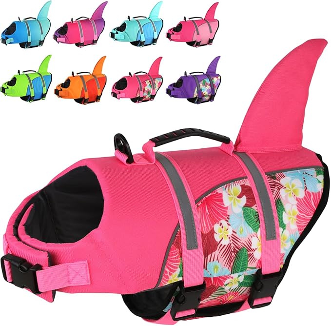 Doglay Dog Life Jacket Shark, Ripstop Dog Life Vests for Swimming Boating with High Buoyancy and Rescue Handle, Adjustable Dog Life Jacket Pet Flotation Vest for Small Medium Large Dogs