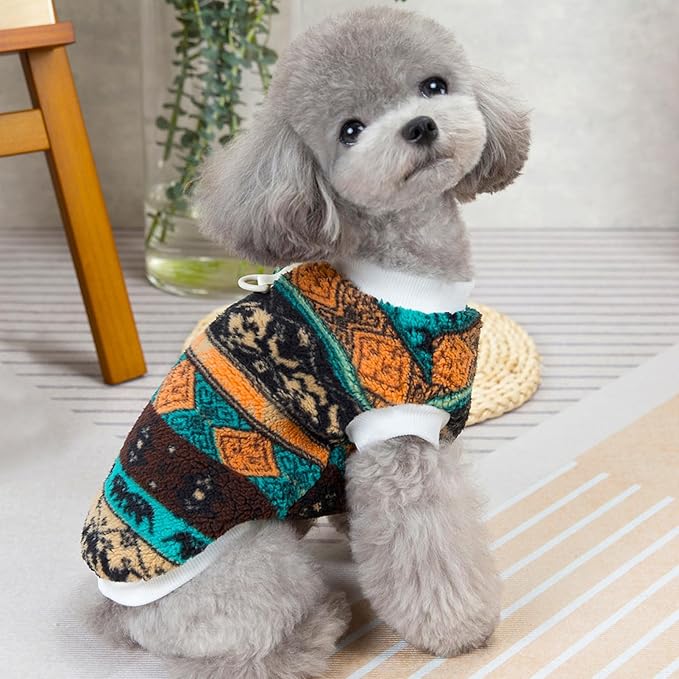 Pet Pullover Dog Sweater Ethnic Winter Puppy Clothes for Small Dogs Cats Warm Dog Knitwear Outfits Doggy Knitted Clothing with D-Ring, 2 Pack, Khaki Grey, Small