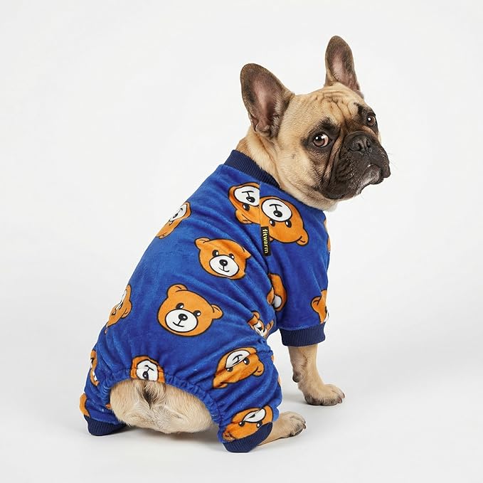 Fitwarm Cute Bear Dog Pajamas, Dog Clothes for Small Dogs Boy Girl, Fleece Pet Onesie with Feet, Royal Blue, Brown, XL