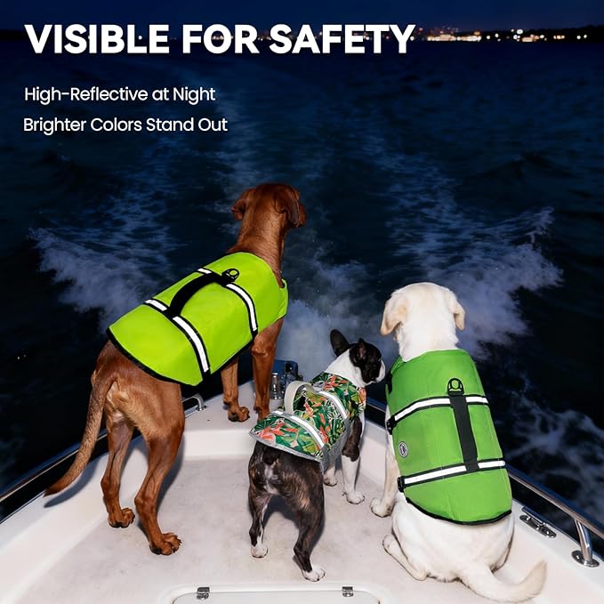 VIVAGLORY Rip Stop Dog Life Vest, Swimming Vest with Handle, Buoyancy for Doggy Puppy, Dog Life Jacket for Swimming & Boating, XL, Floral