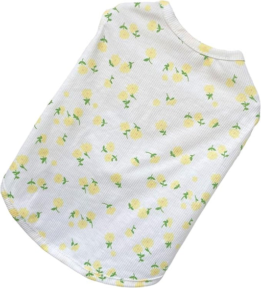 Summer Dog Cotton T Shirt Pet Tee Shirts Puppy Daisy Flower Prints Clothes Apparel for Small Dogs Cats