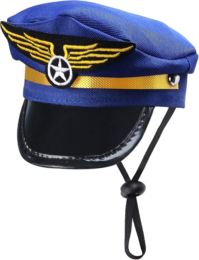 Yewong 3-Piece Pet Captain Costume Accessory Set - Dog & Cat Pilot Hat, Formal Necktie & Collar - Fancy Dress & Halloween Party (Set-A)