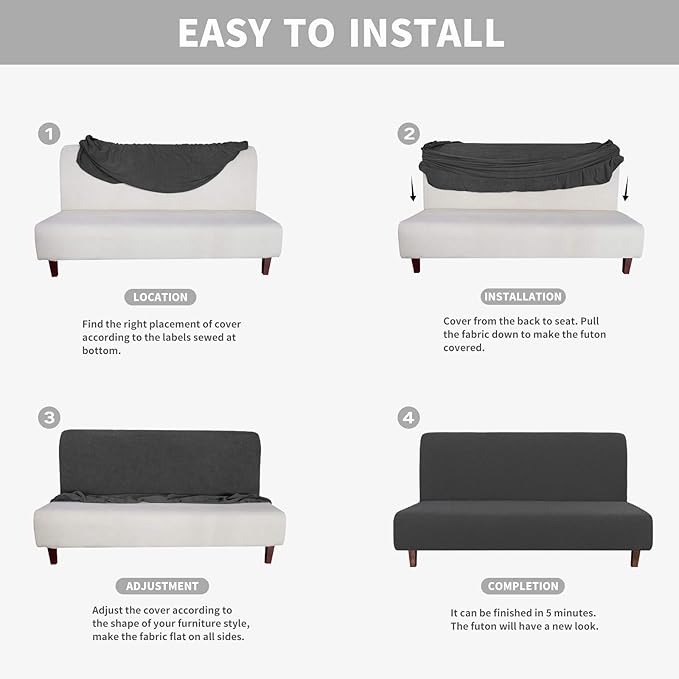 Easy-Going 100% Waterproof Futon Cover, Dual Waterproof Couch Cover for Futon, Stretch Jacquard Sofa Cover, Leakproof Furniture Protector for Kids, Pets, Dog and Cat, Dark Gray