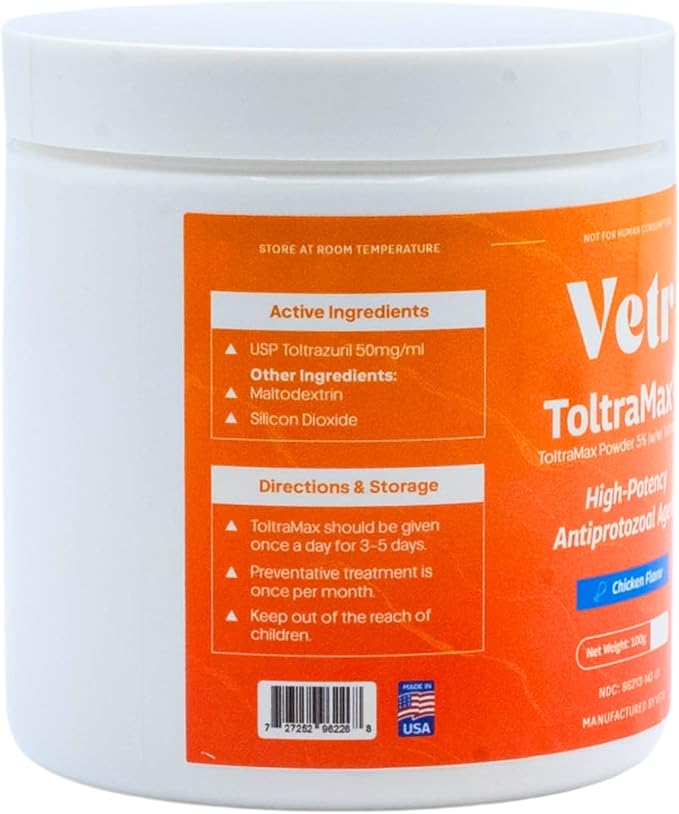 Vetr's Toltramax Toltrazuril Powder for Horses, Dogs, Cats, 100g (5.0%, Chicken)