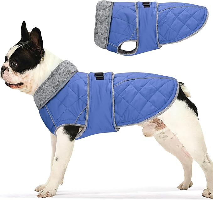 Dog Coat, Warm Dog Winter Coat for Medium Dogs, Waterproof Jacket with Adjustable Buckle & Velcro, Reflective Turtleneck Cold Weather Coats, Pet Fleece Vest Snow Jacket (Blue, S)