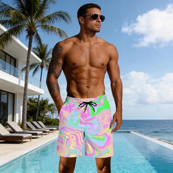 Mens Swim Trunks with Compression Liner Quick Dry Zipper Pocket Bathing