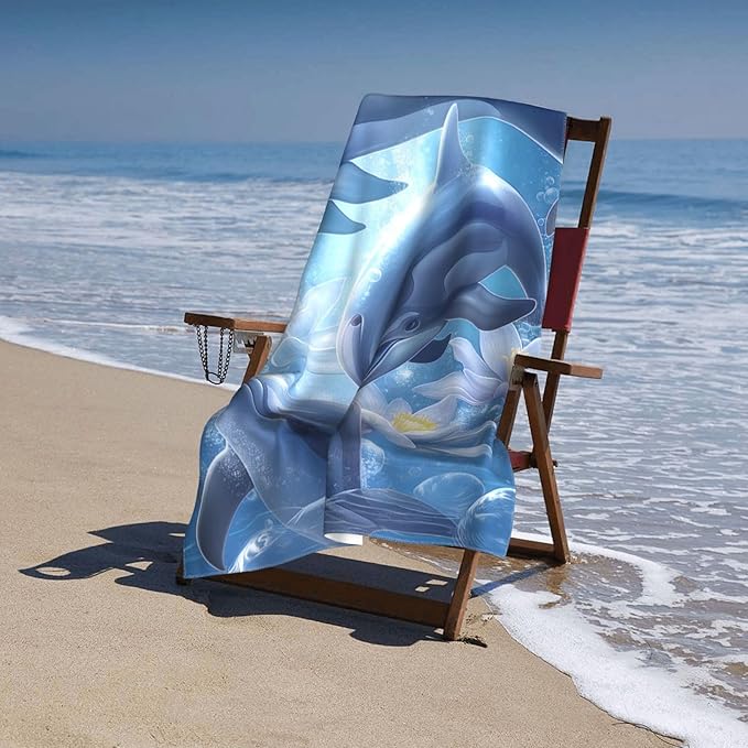Dolphin Ocean Beach Towel 31inx51in, Underwater Sand-Free Microfiber Bath Towel Ultra Soft Quick Dry Pool Towel Absorbent Towel Lightweight Towel for Swimming Bathroom Decor