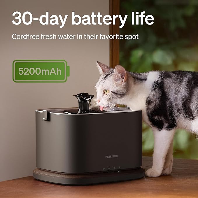 Bundle of PETLIBRO Upgrade Cat Water Fountain with 4 Packs Replacement Filters, App Monitoring 3L/101oz Dockstream 2 Pet Water Fountain with Stainless Steel Tray