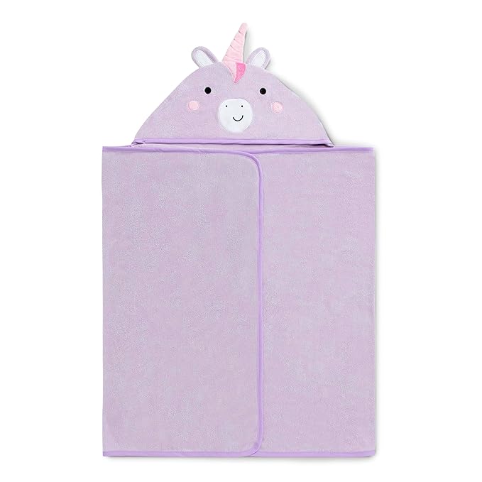 Delta Children Kids Hooded Bath Towel with Pockets - Super Soft and Absorbent- Great Gift for Boys and Girls, Light Purple Unicorn
