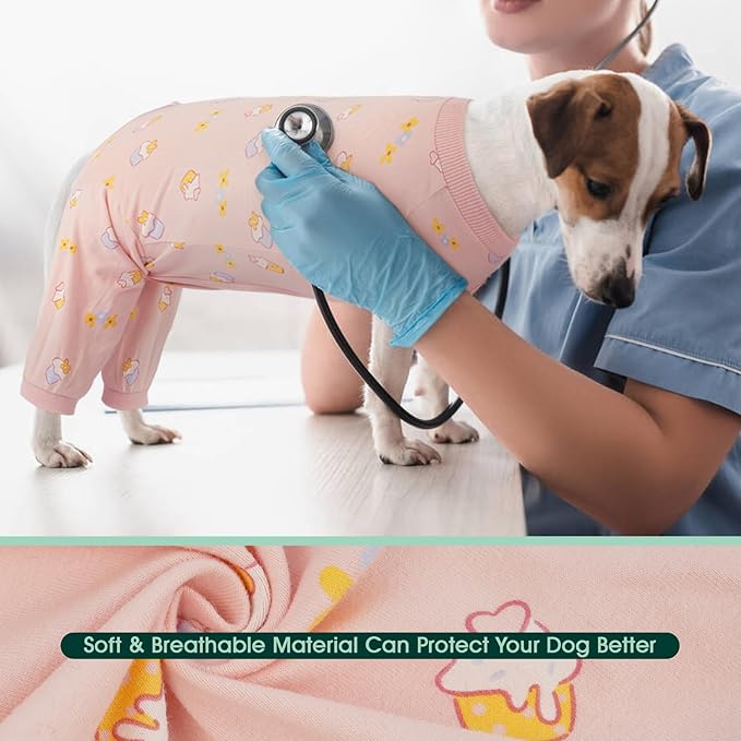 Kuoser Dog Recovery Suit for Back Legs,Soft Dog Surgery Suit with Sleeves to Stop Licking,Dogs Recovery Sleeve Elbow Protector Pet Surgical Onesie for Abdominal Wounds Cone Alternative,PinkCake M
