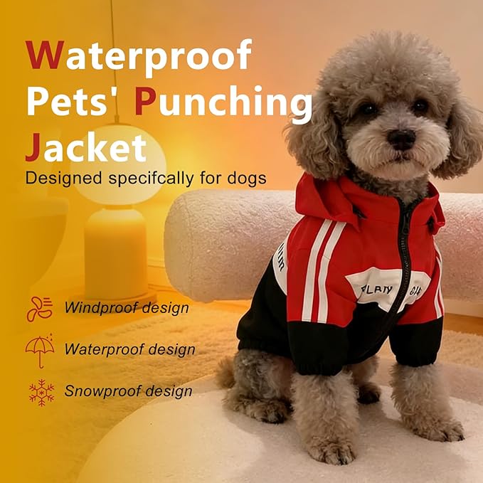 Dog Raincoat, Waterproof Dog Rain Jacket with Detachable Hood, Rain Coat with Smooth Zipper, Elastic Cuff for Small Dogs, Outdoor Adventures/Walking Lightweight Dogs