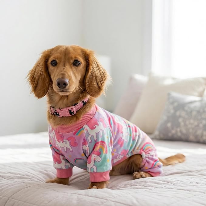 Fitwarm Dreamy Unicorn Fleece Dog Pajamas, Fairy Winter Clothes for Small Dogs Girl, Cozy Pet Onesie, Pink, Blue, Large