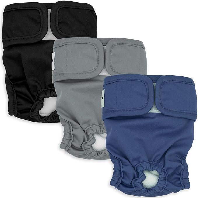 Washable Female Dog Diapers 3 Pack Premium Reusable Diapers for Dog in Heat - Highly Absorbent for Untrained Puppies, Dogs in Heat, Doggie Menstrual and Incontinence M - C
