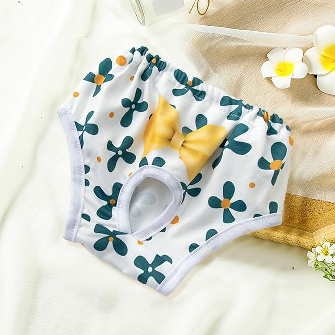 Environmentally Friendly Pet Menstrual Pants Dog Diapers for Heat Comfortable Absorbent Prevent Mess Cartoon Patterned Breathable Shorts Underwear Green S
