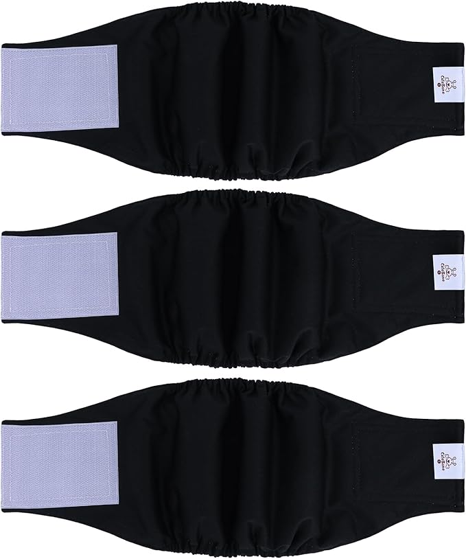 CuteBone Dog Diapers Male Washable Belly Band for Male Dogs Wraps Black 3pcs a Pack DM44XS