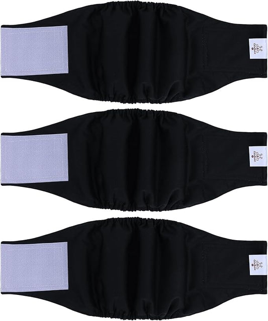 CuteBone Dog Diapers Male Washable Belly Band for Male Dogs Wraps Black 3pcs a Pack DM44XS