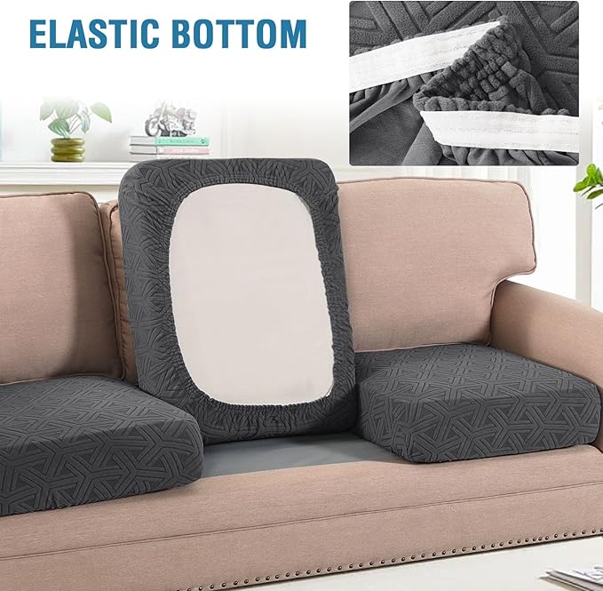 H.VERSAILTEX Jacquard Couch Cushion Covers High Stretch Sofa Covers for 3 Cushion Couch Furniture Protector Spandex Anti-Slip Soft Thickened Slipcovers Diamond Pattern(3 Seat Covers, Grey)