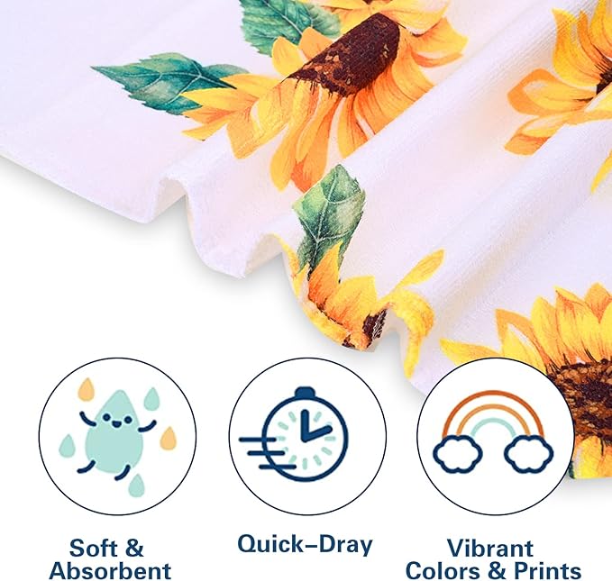 LIVILAN Sunflower Beach Towel, Microfiber Floral Design for Women, Girls, Adults, Quick Dry, Sand Proof, Thin and Lightweight, Oversized 24"x 48" for Pool, Swim, Bath, Shower, Ideal Sunflower Gifts