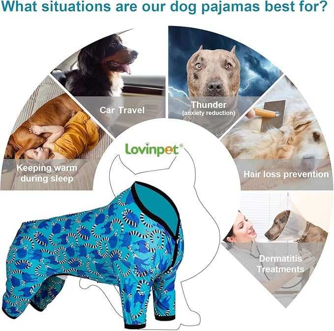 LovinPet Pitbull Pjs for Large Dogs, Pet Anxiety Relief, Uv Protection Dog Clothes, Comfy Stretchy, Lightweight Fabric, Lemur Print, Large Dog Pjs, Pitbull Clothes,2XL