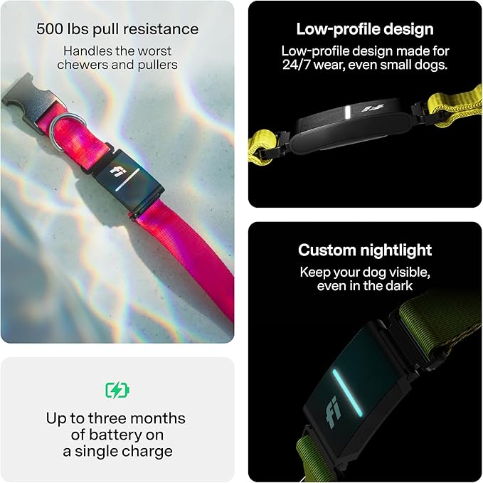 New Fi Series 3+ Smart Dog Tracker Collar [6 Month Membership Included] GPS Tracker for Dogs with Health & Behavior Monitoring, Escape Alerts, Waterproof, LED, Apple Watch Compatible (Yellow, Large)
