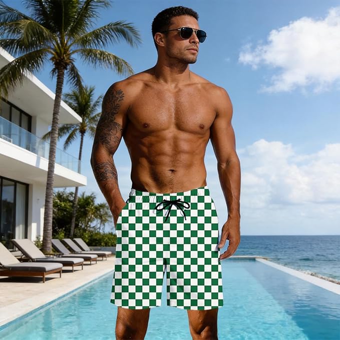 Mens Swim Trunks with Compression Liner Quick Dry Zipper Pocket Bathing