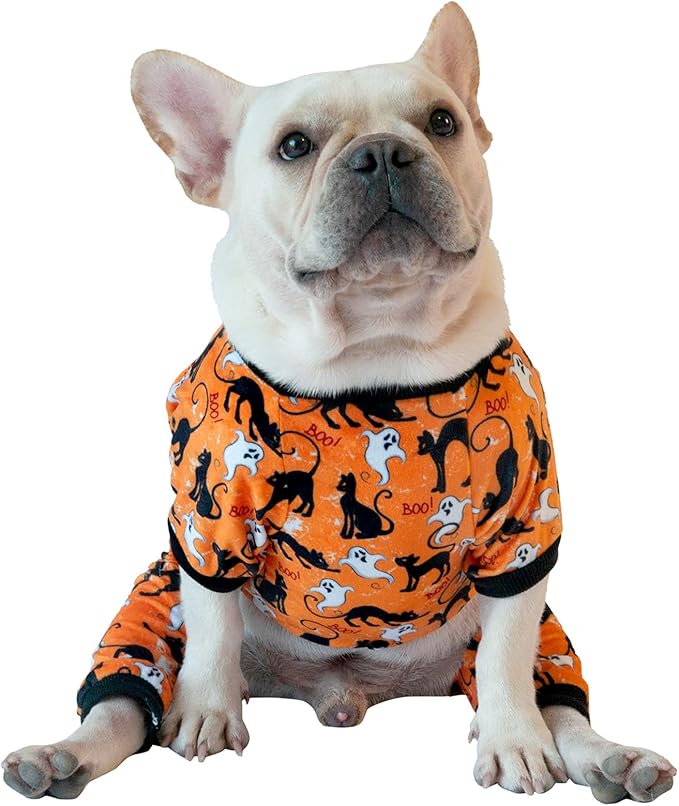 CuteBone Soft & Stretchy Halloween Dog Pajamas - Cozy Pet Jammies Breathable Jumpsuit for Small Dogs - All-Season Comfy Outfit Easy-On Pullover Design - Keeps Pets Warm & Comfortable P173S