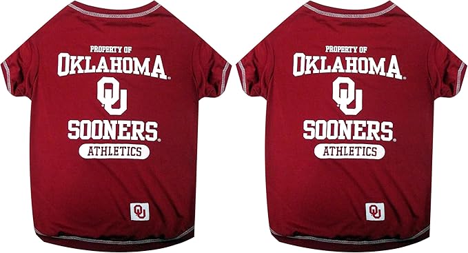 Pets First Collegiate Oklahoma Sooners Dog T-Shirt, Small. - Licensed Shirt for Pets Team Colored with Team Logos.- Premium Stretchable Materials for The Comfrot of Your Dog & Cat. (Pack of 2)