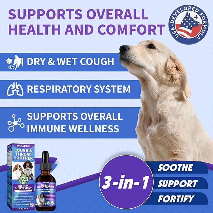 Dog Cough Treatment Support for Dogs - Dog Cough Care Natural Solution for Cough Natural Dog Cough Supplement Herbal Drops Support for All Breeds - 60 ml/2 Fl Oz