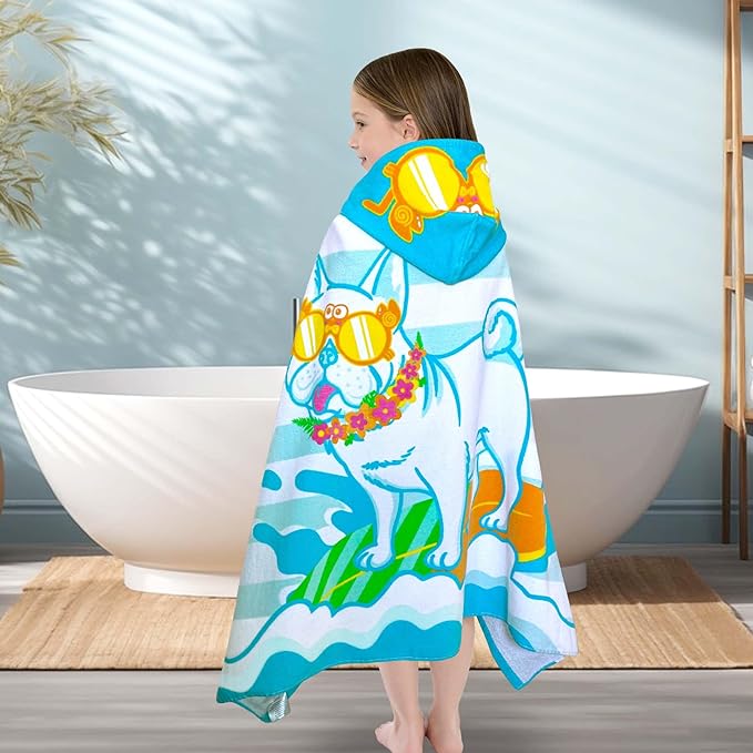 VOOVA & MOVAS Toddler Towels for Kids 3-8Years, 30''X50, Soft | Thick | 100% Cotton | Absorbent Towel Wrap, Perfect for Kids Beach, Pool, Bath, Swimming, Stripe Dog
