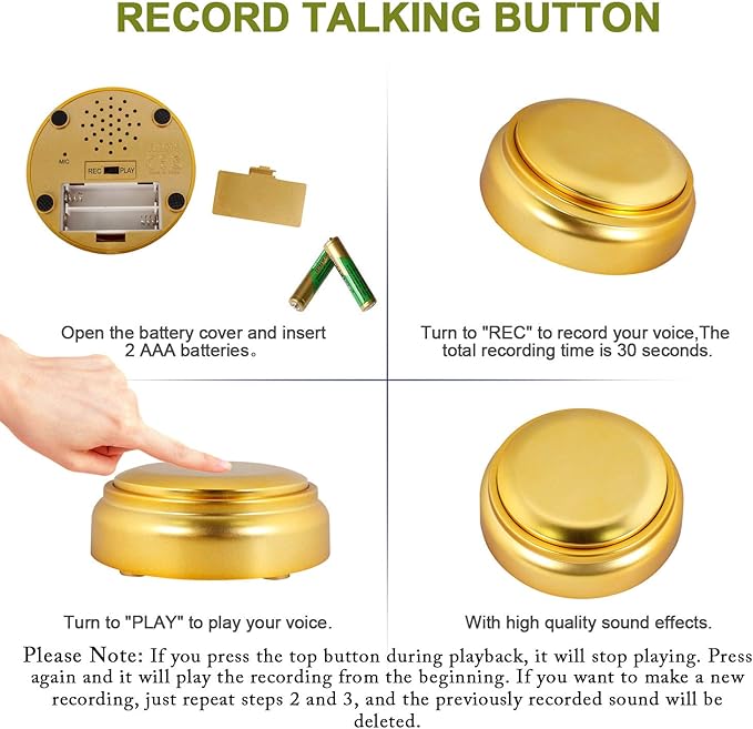 Jusocc Recordable Buttons | Pet Talking Button | Custom Sound Button | Easy Button for Dog or Cat Communication | Game Buzzer for Home Office Gifts (Including Batteries)