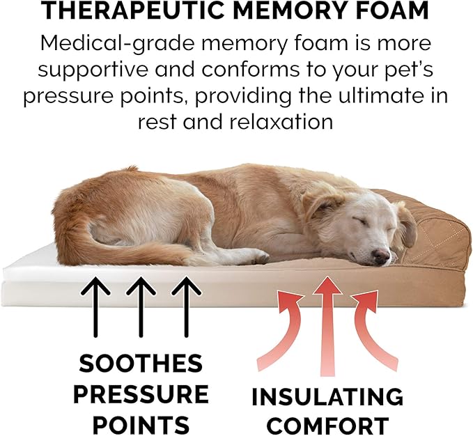 Furhaven Memory Foam Dog Bed for Large Dogs w/ Removable Bolsters & Washable Cover, For Dogs Up to 125 lbs - Quilted Sofa - Toasted Brown, Jumbo Plus/XXL