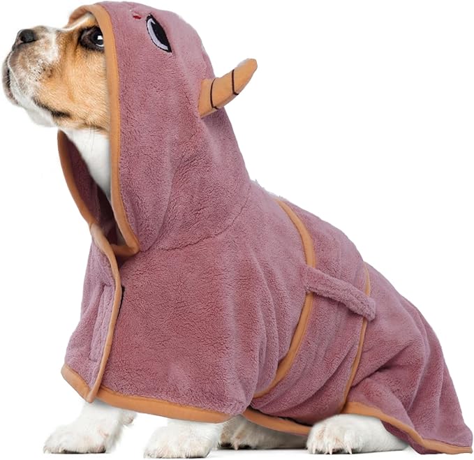 Microfibre Dog Drying Coat & Towel, Super Absorbent Fast Drying, Magic Sticker & Belly Strap, Robes for After Bath - Small to Large Dogs & Cats
