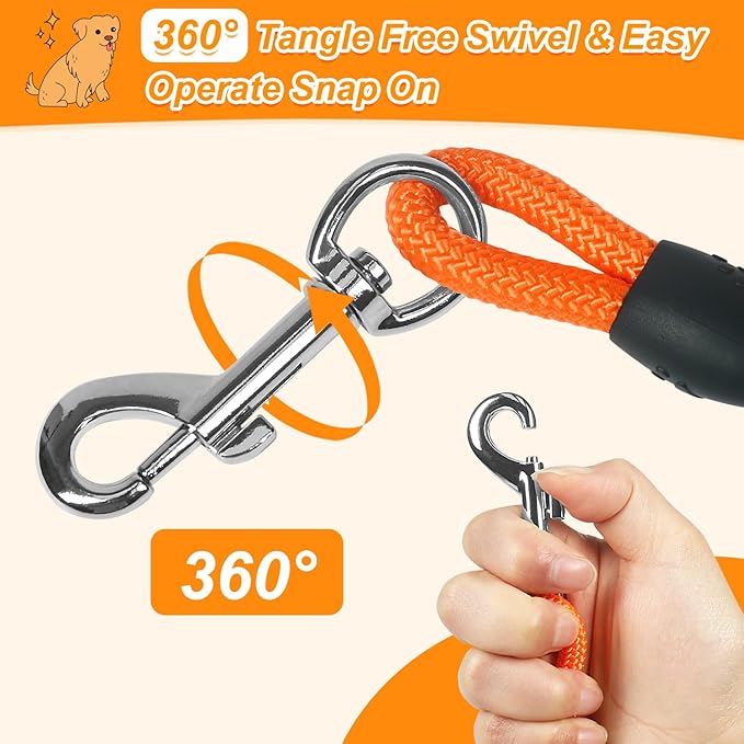 Vivifying Long Dog Leash, 32ft Floating Dog Training Leash, Check Cord Rope Lead with Comfortable Handle for Outside, Hiking, Swimming, Beach and Lake (Orange)