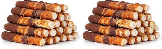 MON2SUN Dog Treats, Triple Flavor 6 Inch Chicken Liver Duck and Chicken Wrapped Rawhide Sticks, Teeth Cleaning Snacks for Medium Dogs, 35.27 oz (20 Count-Pack of 2)