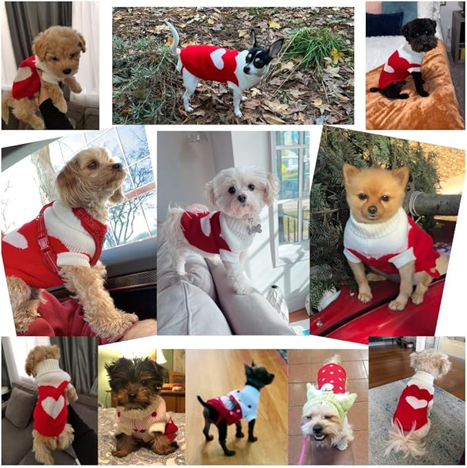 CHBORCHICEN Pet Dog Sweaters Classic Knitwear Turtleneck Winter Warm Puppy Clothing Cute Strawberry and Heart Doggie Sweater (Large, Red2)