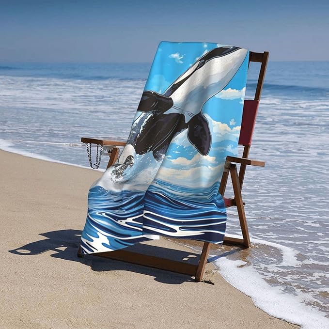 Orca Ocean Beach Towel 31inx51in, Sea Animal Sand-Free Microfiber Bath Towel Ultra Soft Quick Dry Pool Towel Absorbent Towel Lightweight Towel for Swimming Bathroom Decor