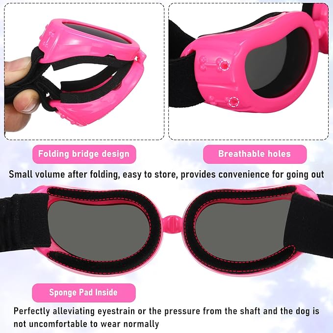 Frienda Dog Helmet and Goggles, UV Protection Doggy Sunglasses and 4 Inch Padded Puppy Motorcycle Helmet Adorable Dog Goggles with Adjustable Belt for Small Dogs Puppy Riding(Pink,L)