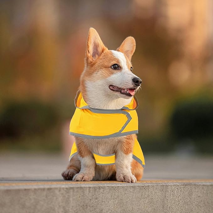 Dog Raincoat for Small Dogs Puppies Waterproof Jacket Hooded Rain Coats with Reflective Strips Leash Hole & Poncho Adjustable Fit (Yellow,XS)