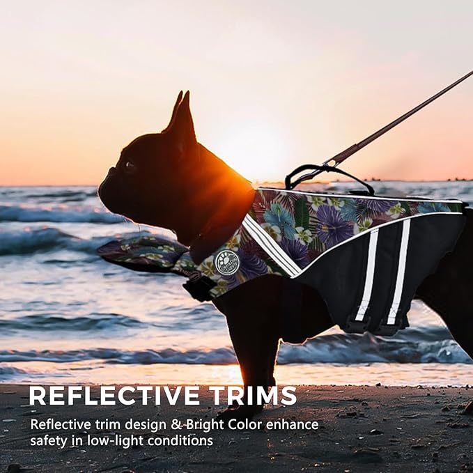 Dog Life Jacket, French Bulldog Life Vest for Swimming Boating, Dog Swim Vest with Chin Float and Rescue Handle, High Flotation Puppy Life Jackets (Chest Girth: 17" to 30", Weight: 17" to 28" LB)