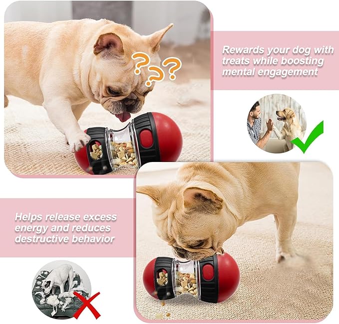 Interactive Dog Treat Dispensing Toy, Adjustable Puzzle Feeder Ball for Slow Feeding & Mental Stimulation, Rolling Enrichment Toy to Keep Dogs Busy Indoors (Red)
