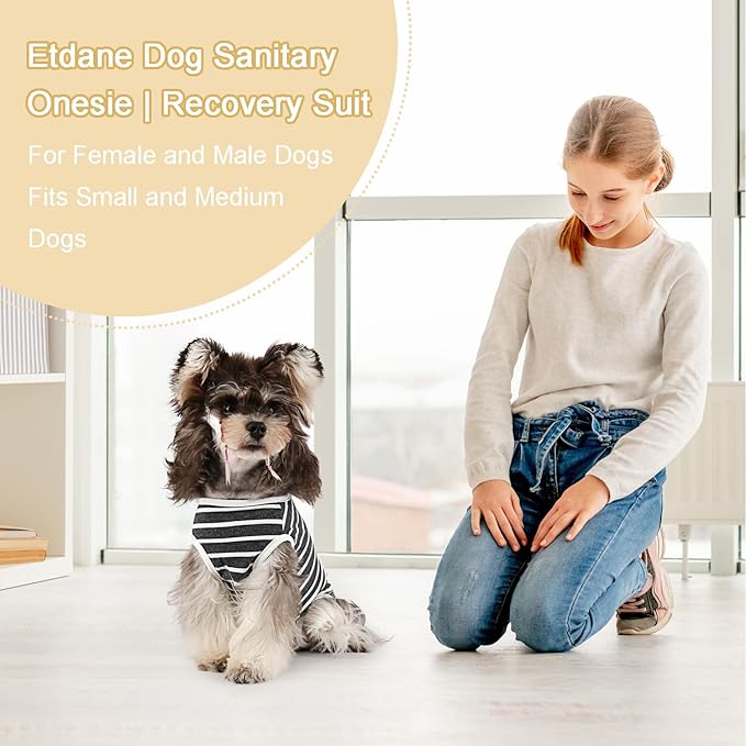 Etdane Dog Diapers Sanitary Panties Physiological Period Shirts Surgical Recovery Suits for Male and Female Dogs White Stripe Large