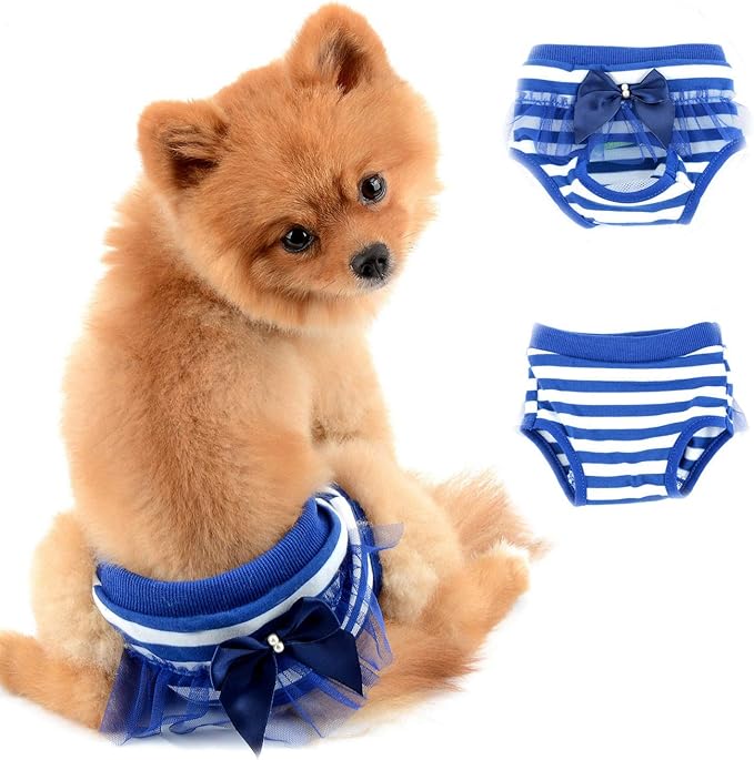 SELMAI Adorable Dog Physiological Shorts Diaper for Dogs Female in Heat Reusable Washable Doggy Kitten Underwear Pants for Small Medium Puppy Cat Girl Doggie Menstrual Nappies All Seasons Blue XL