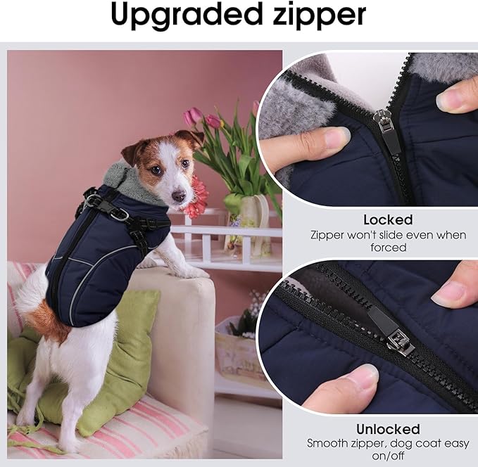 Dog Coats for Medium Dogs, Dog Snow Jacket, Reflective Pet Warm Fleece Vest for Cold Weather, Dark Blue M
