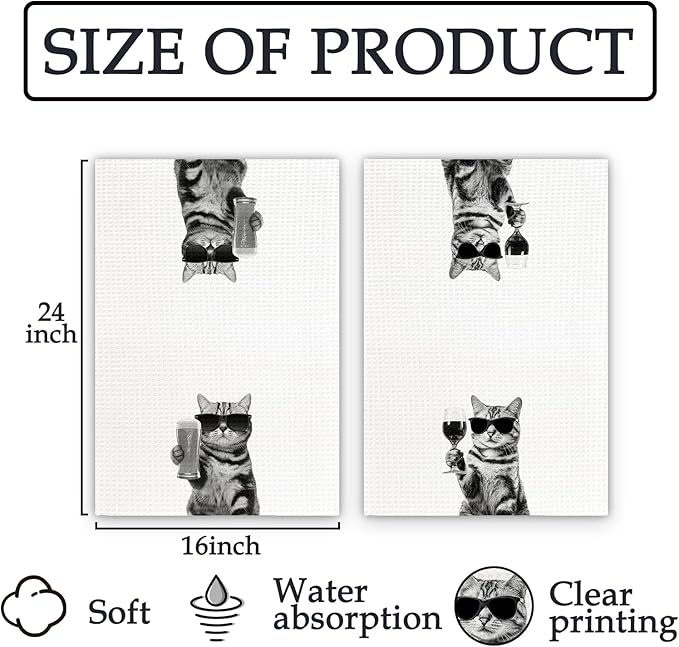 American Shorthair Gifts Cat Wine Kitchen Towels Set of 2, Funny Cats Wine Lover Decorative Hand Dish Towel for Kitchen Home Bar, Gift for Cat Beer Lovers Home Bar Decor(16x24Inch)