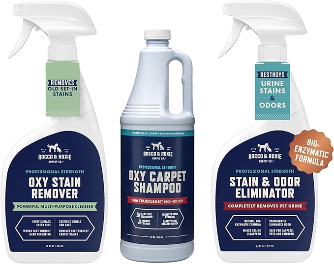 Rocco & Roxie Supply Co. Ultimate Pet Stain & Odor Eliminator for Home Bundle - Oxy Carpet Cleaner Solution - Urine Enzyme Spray - Laundry Stain Remover