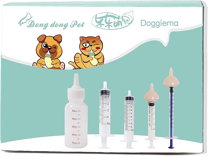 Feeding Nipple and Syringes,Puppy Kitten Nipple for Nursing, Newborn Baby Dog Cat Rabbit Feeding Nipple with Nipples Feeder Kit (2)