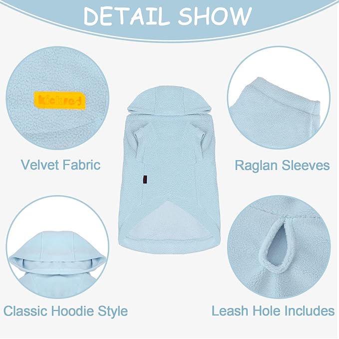 Basic Dog Hoodie Sweatshirts, Pet Clothes Hoodies, Granular Velvet, Sweater with Hat and Leash Hole, Soft Velvet Outfit Coat for Small Medium Large Dogs, Blue (Medium)