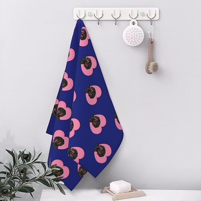 Dachshund Dog Hand Towel Set,Valentine's Day Pink Heart Hand Towels for Bathroom 2 Pack Soft Absorbent Decorative Dish Towel for Kitchen Sports Gym Yoga Home Decor 14 x 28 in