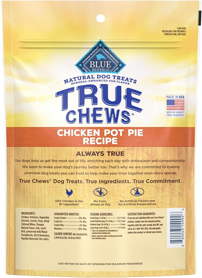 Blue Buffalo True Chews Dog Treats Made in the USA with Natural Ingredients Chicken Pot Pie (Pack of 6)