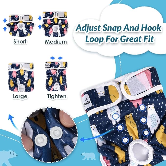 SlowTon Washable Dog Diapers Female - 3 Pack No Leak Reusable Doggie Puppy Diaper with Adjustable Buttons, Comfortable Female Dog Diapers for Heat Cycle Period Small Medium Large Dogs (XL)